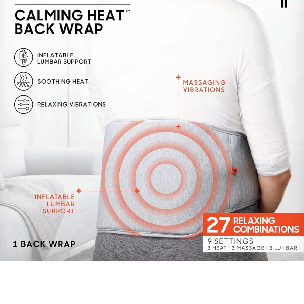 New in Box Sharper Image Calming Heat Back Wrap